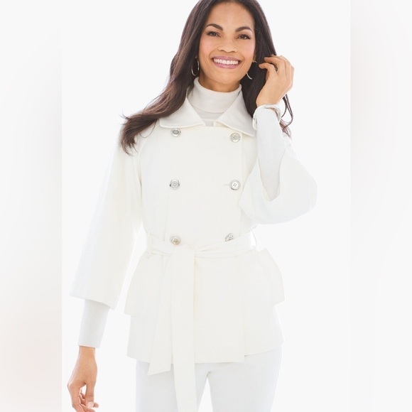 Chicos double breasted belted jacket retro ponte trench coat size 0 Safari - Picture 1 of 11